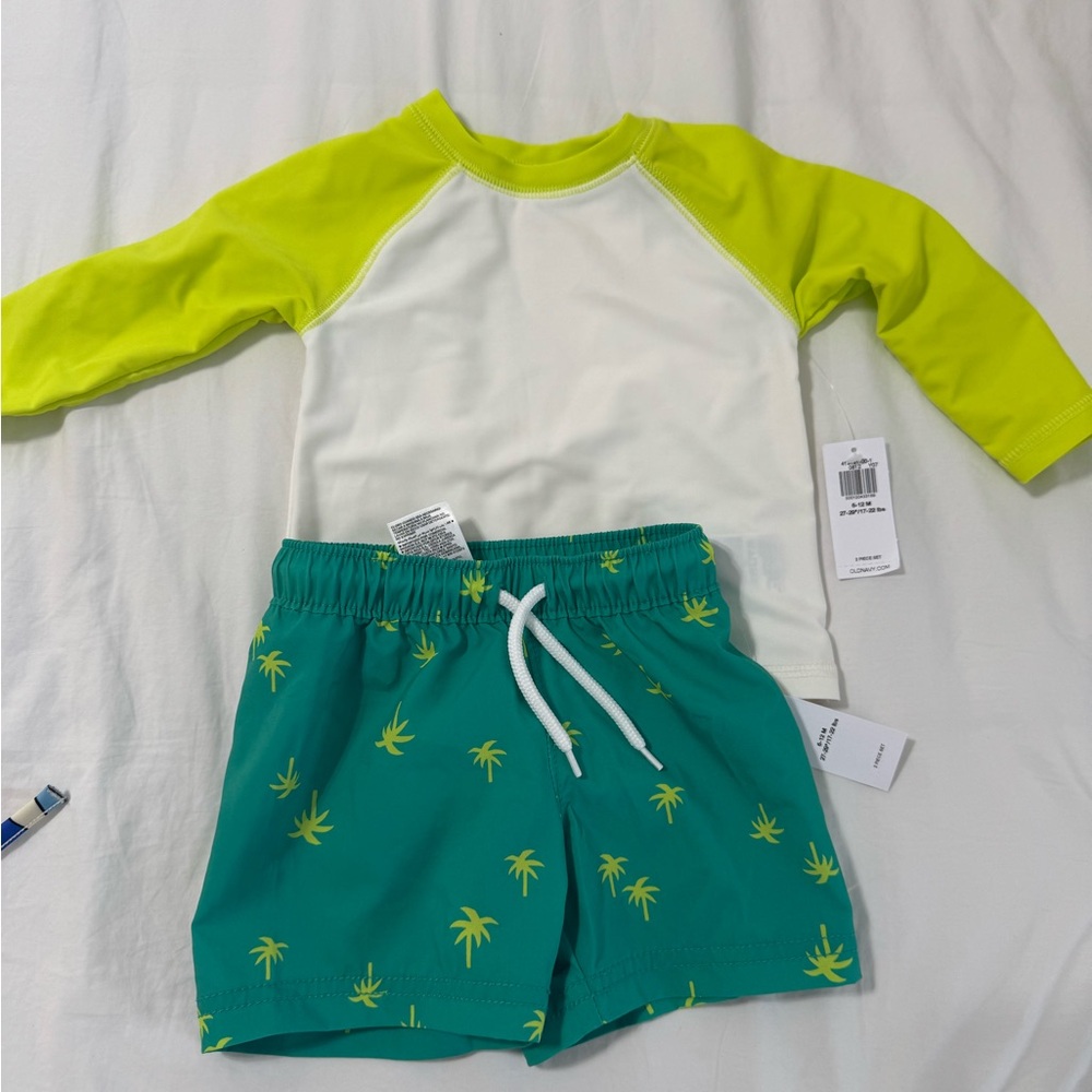 Old Navy Kids Swim Set with Lime and Teal Palm Design 6-12m